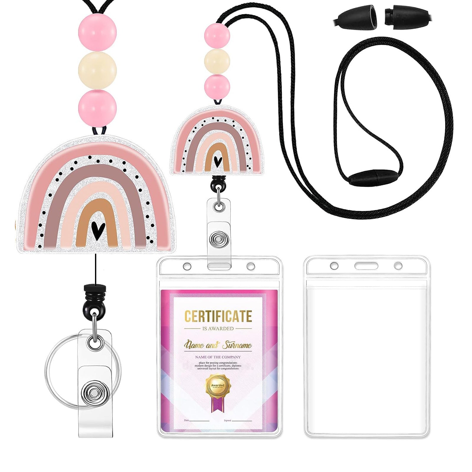 Wholesale Rainbow Leopard Beaded Acrylic Emblem Scroll Retractable Keychain